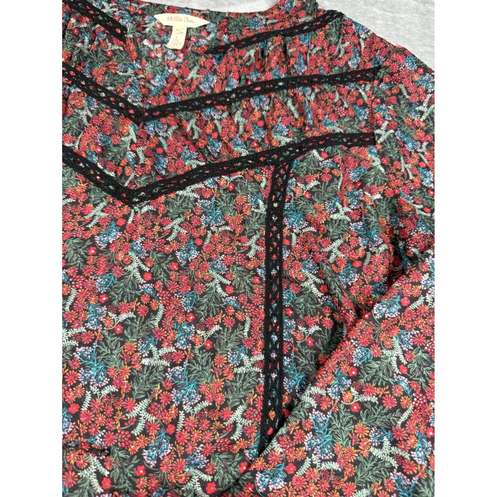 Matilda Jane Floral Blouse Women's Long Sleeve Black Lace Trimmed LG - Picture 8 of 12